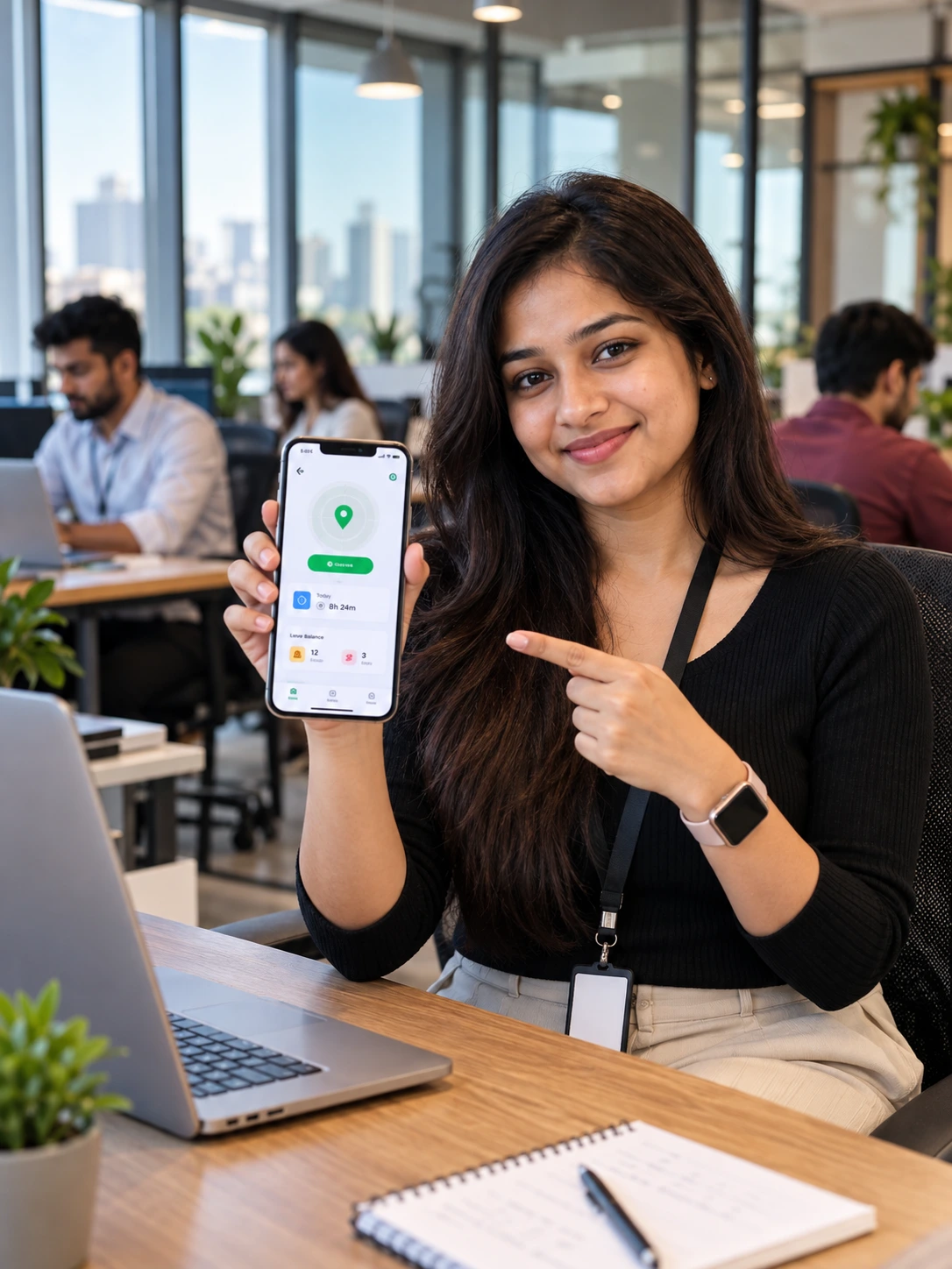 Employee using mobile attendance app